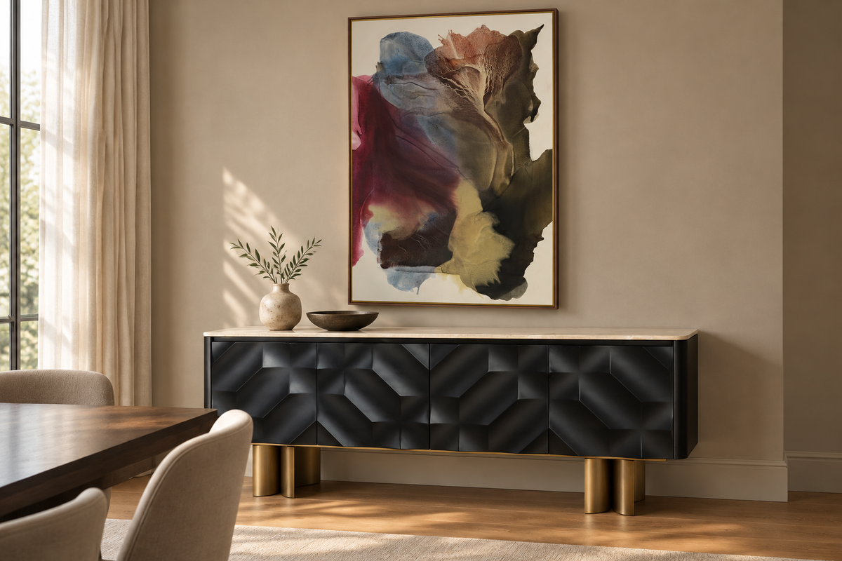 FYRSTA artwork styled above the Lautrec sideboard