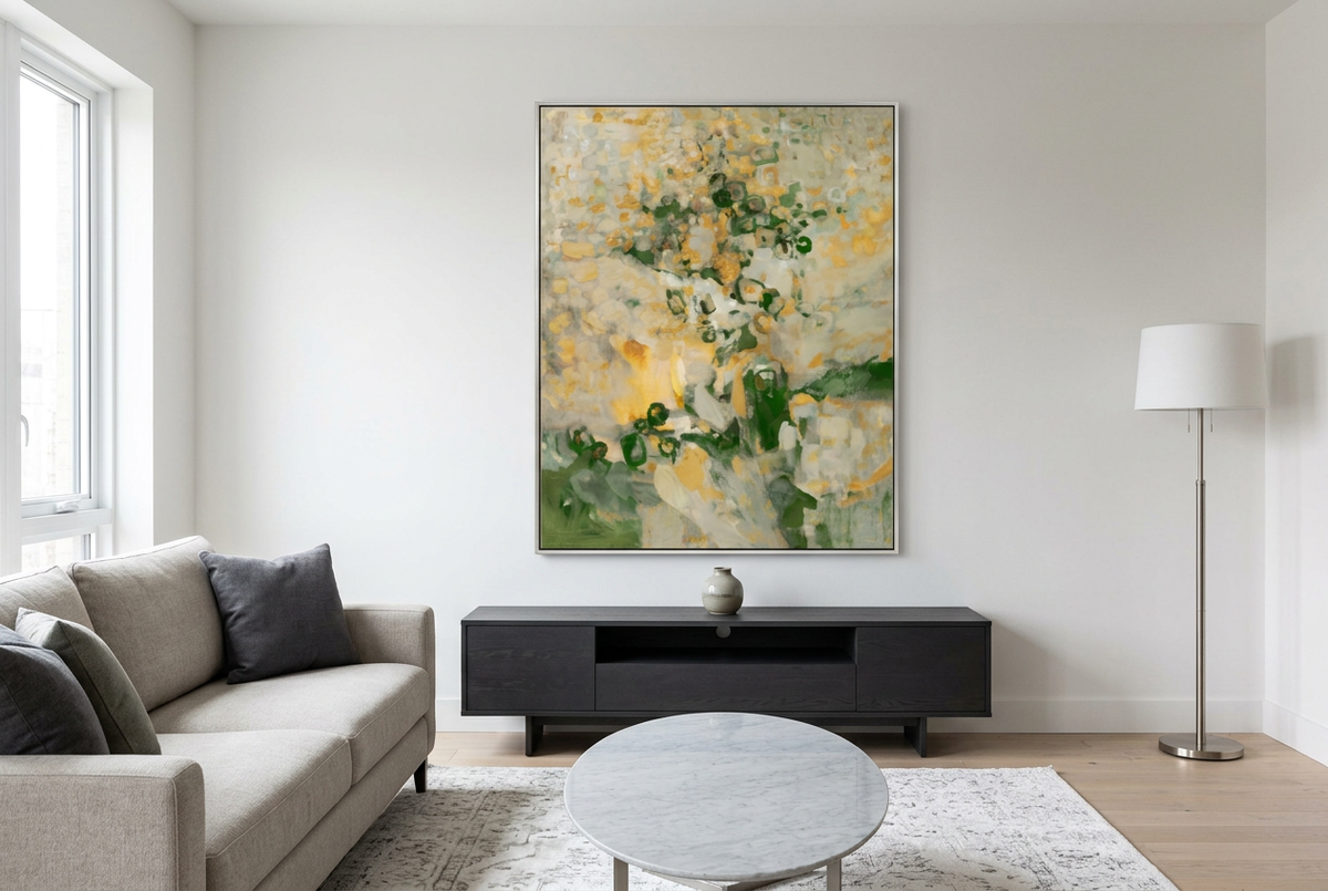 Luminescent Contours artwork in a refined living room setting
